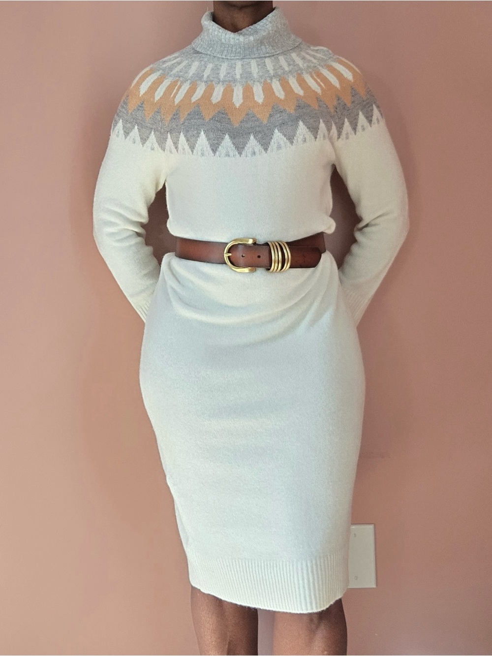 ann taylor | weekend fair isle sweater midi dress | turtleneck | wool blend | M